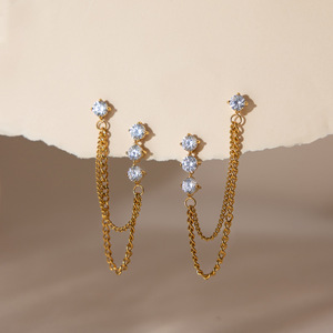 Pendientes de moda con cadena de oro y circonitas cúbicas para mujer, joyería para fiestas - Product Image 4