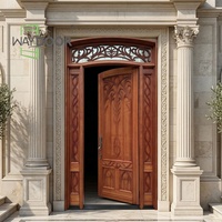 Porta d'Ingresso Singola in Legno Massiccio Intagliato con Vetro Decorativo Arcuato e Luci Laterali, Personalizzabile e Resistente
