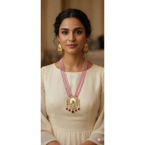 Conjunto de Collar y Pendientes Polki, Conjunto de Joyería de Moda para Bodas, Producto Hecho a Mano al por Mayor - Product Image 4