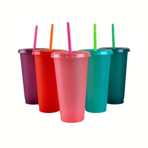 Custom Logo Wholesale Reusable 24oz Glitter Plastic <b>Cups</b> <b>With</b> <b>Straw</b> Lid for Party Birthday Events Bulk Orders - Product Image 1