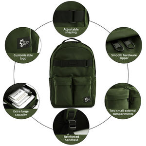 Sacs à dos scolaires unisexes en nylon Oxford de grande capacité, imperméables, tendance, avec fermeture éclair verte anti-vol en polyester - Product Image 5