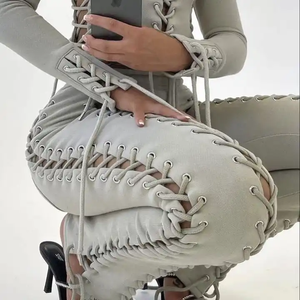 Schnür-Baumwoll shorts für Damen mit hoher Taille Sommer Bequemes, atmungsaktives Krepp-Casual-Design mit kurzen und langen Oberteilen - Product Image 4