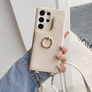 Funda de cuero con hombro cruzado para <span class=keywords><strong>Samsung</strong></span> <span class=keywords><strong>Galaxy</strong></span> S24/S24 Plus/S24 Ultra Ring stand Holder case - Product Image 2
