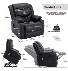 Poltrona Reclinabile Elettrica con <span class=keywords><strong>Massaggio</strong></span> e Riscaldamento, Sedia Singola in Ecopelle per Soggiorno e Home Theater - Product Image 4
