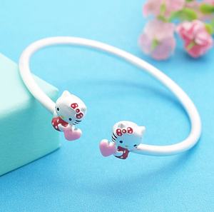Lovely 999 Sterling Silver Enamel pink Cute Cat Animal <strong>Hello</strong> <strong>Kitty</strong> Jewelry Children Cartoon Charm Girl Bangle <strong>Bracelets</strong> for Kids - Product Image 5