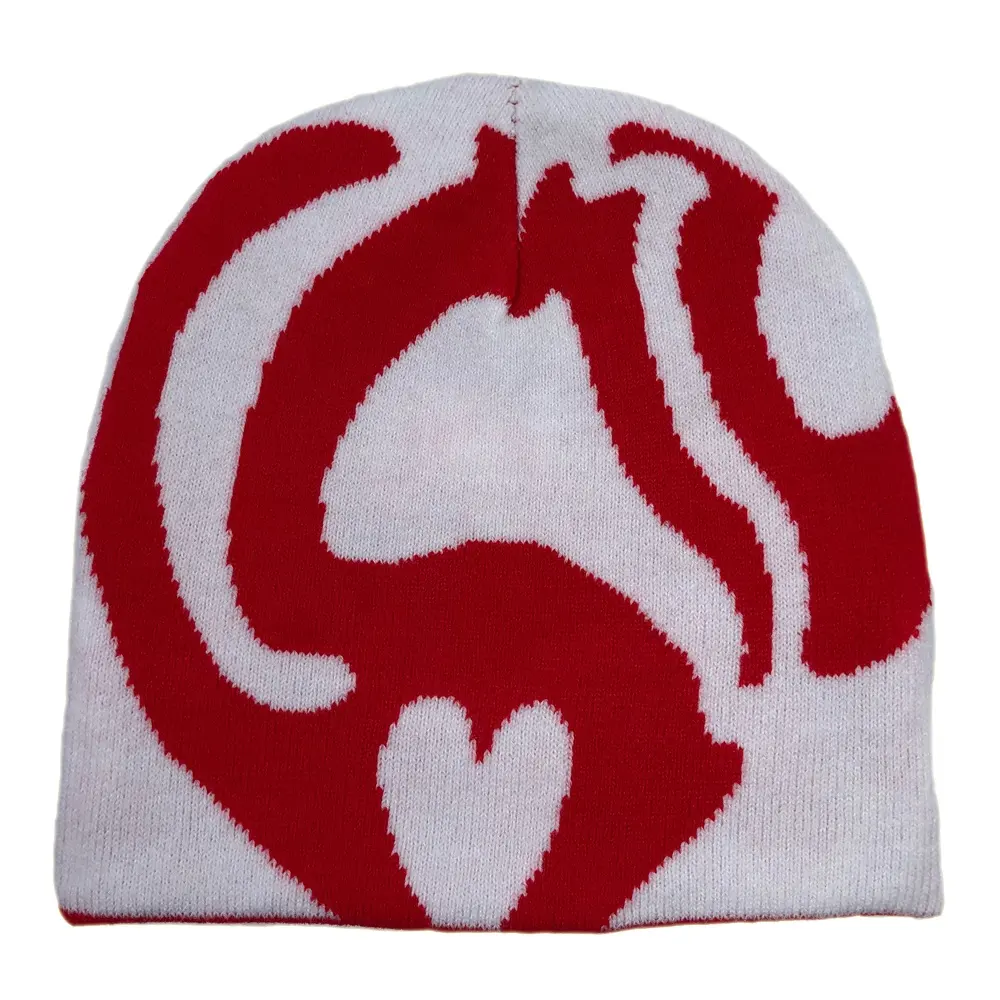 OEM acrylic unisex white fashion unfold design winter reversible knitted hat jacquard logo custom double sided beanie