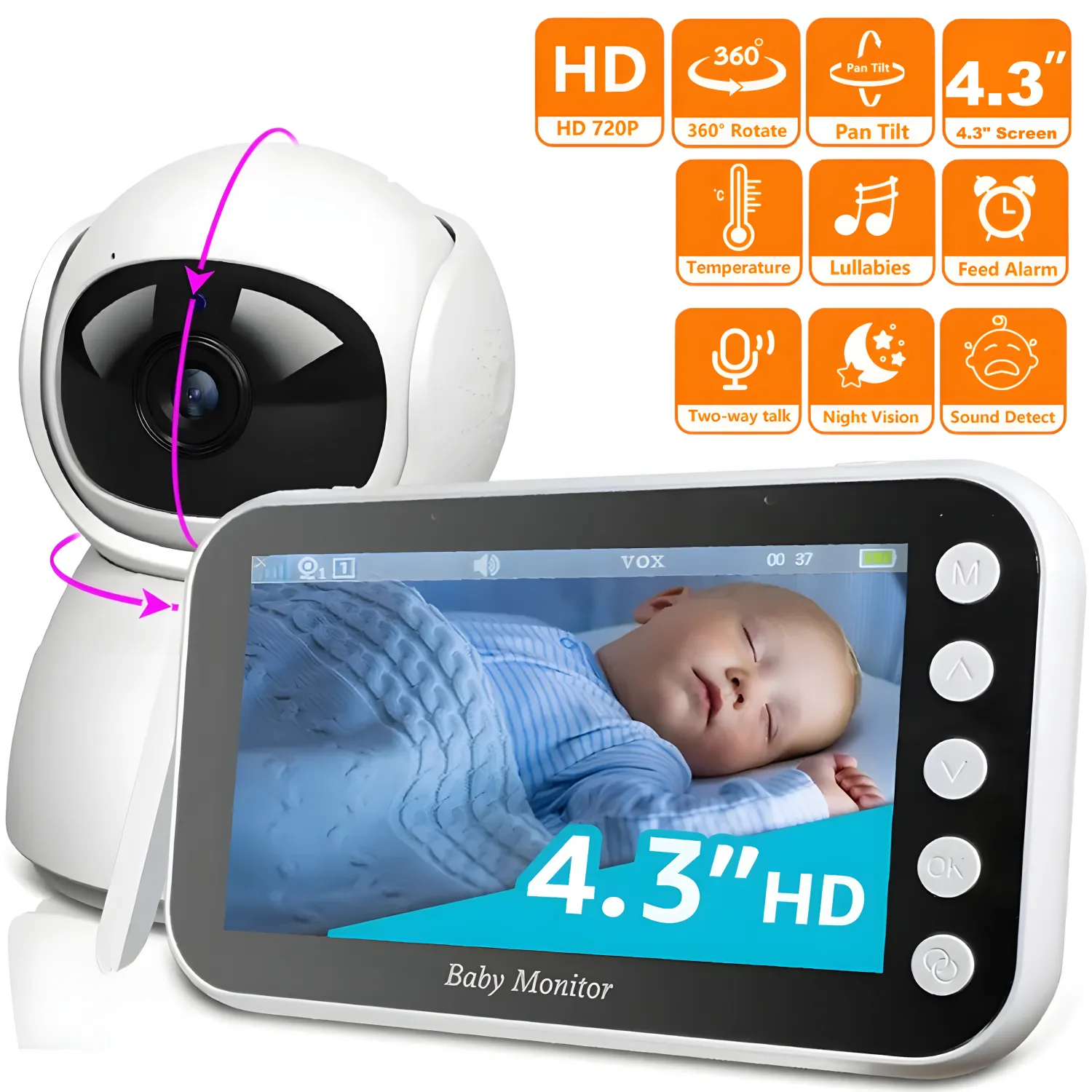 4,3 "Display Elektronischer Baby phone mit Kamera Temperatur sensor Tragbarer Baby monitor Zwei-Wege-Talk Baby Phone Kinder kamera