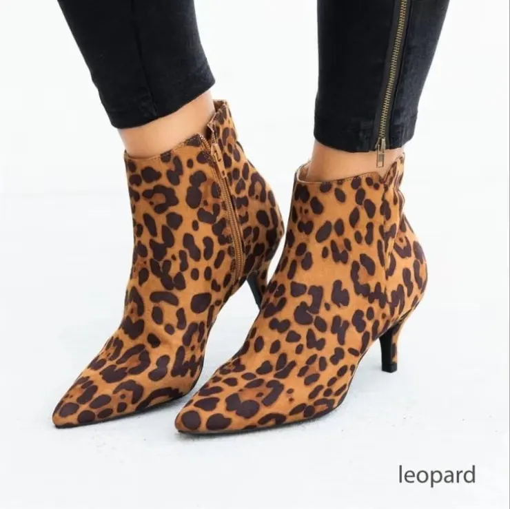 leopard print zipper-up boots women's boots ankle boots