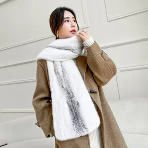 Fashion Real Mink Fur Scarf Warm Thicken Knitted Fur Shawl Women Winter Luxury Outdoor Muffler Long For Lady