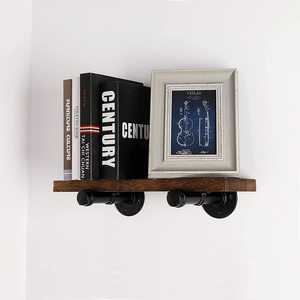 Home Wall Mounted Floating Shelves, Floating Shelves with Industrial Pipe Brackets Set of Wood Storage Shelf for Bedroom