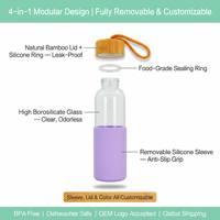 Bouteille d'eau portable en verre borosilicate de 500 ml avec couvercle en bambou et manchon en silicone, personnalisable avec logo OEM/ODM, vente en gros