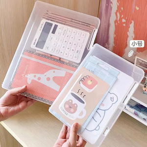 A4 document <b>storage</b> <b>box</b>, transparent double-clasp plastic <b>file</b> <b>box</b>, waterproof and dustproof, for household registration books, - Product Image 2