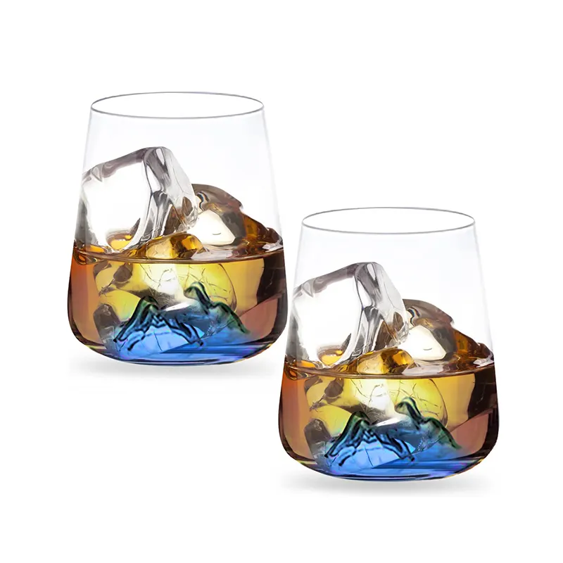 Hot sale Borosilicate Glass Tumbler Mountain Base Drinking Whiskey Glasses Cocktail Glassware Stemless Wine Glass