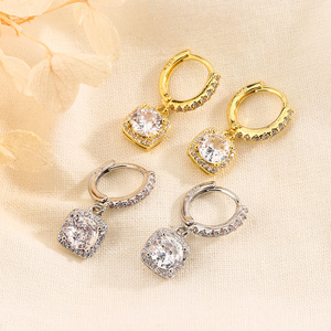 Orecchini eleganti donne Delicate Micro inserto zircone con pendente quadrato <span class=keywords><strong>100</strong></span> fibbia personalità Senior Sense borchie - Product Image 1