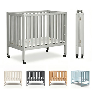 Lit pliant en bois pour enfants de 0 à 3 ans avec roulettes 101x65cm pour chambre d'enfant et chambre d'hôtel 2-en-1 Lit pliant en pin massif - Product Image 1