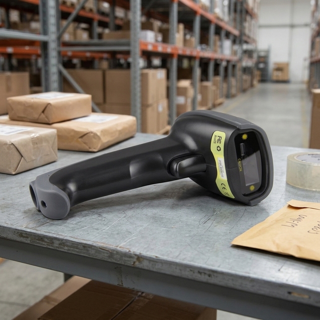 High-Speed 1D Laser Barcode Scanner Wired USB Handheld QR Code Scanning Reader with Stand for Industrial & Warehouse
