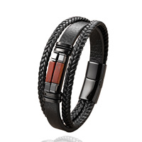 Bracelet en cuir multi-couches en pierre naturelle, fait main, avec cordon tressé et fermoir magnétique en acier inoxydable, style minimaliste