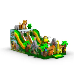 EN-14960 çocuklar açık şişebilen eğlenceli şehir oyun alanı ticari bouncy şişme şato combo Jungle hayvan şişme kuru kaydırak