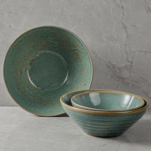 Personalizado porcelana Finos Hotel <span class=keywords><strong>restaurante</strong></span> rústico reactivo verde Japón Vajilla moteado cerámica sopa ensaladera rosca de tornillo - Product Image 3