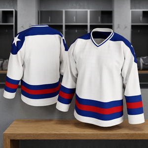 Nouveau maillot de hockey pour hommes, respirant, impression numérique personnalisée, blocs de couleur, logo d'équipe, hockey sur glace pour hommes, 100% polyester - Product Image 3