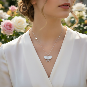 Collana farfalla CZ placcatura in oro rodio 16 "+ 2" catene alla moda con taglio principessa zircone oro rosa diamante perla pietra principale - Product Image 3