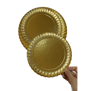 Vente en gros d'usine, assiettes en papier jetables de 1,5 mm d'épaisseur, 28 cm, dorées, pour la décoration de gâteaux de fête d'anniversaire - Product Image 2