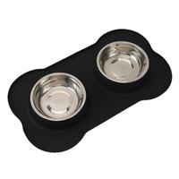 Bol pour chien pliable en silicone et acier inoxydable grande taille 2-en-1, distributeur de nourriture à contrôle de portion, en forme d'os, antidérapant, étanche et portable
