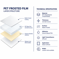 Film décoratif givré pour verre PET 2 mil, autocollant de fenêtre translucide pour la confidentialité, gravé à l'acide, prix usine B2B en gros