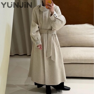 Cappotto Lungo in <span class=keywords><strong>Lana</strong></span> Double Face da Donna, Design Elegante, con Cintura in Vita, Vestibilità Ampia, Caldo, per Ufficio e Inverno - Product Image 1