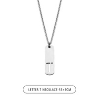 Collier en acier inoxydable plaqué argent style hip-hop rock, alphabet A-Z, 26 lettres initiales, bijoux pour hommes