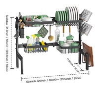 Étagère de séchage et de rangement rétractable en métal réglable, grande capacité, double couche, multifonctionnelle pour cuisine et salle de bain