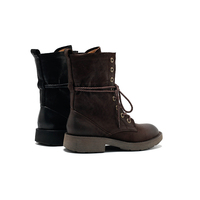 Bottes montantes vintage pour femme, style workwear, à lacets et brides, talon haut, semelle extérieure en caoutchouc, respirantes pour l'hiver