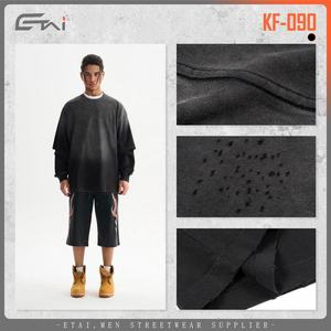 Camiseta de manga larga de doble capa con mangas de llama gráfica con estampado completo desgastado de gran tamaño personalizado - Product Image 2