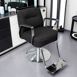 Sillón de Peluquería de Diseño Nuevo con Base Redonda Dorada, Reposabrazos, Tapizado en Cuero Negro, Muebles de Salón de Belleza, Silla de Barbería - Product Image 3