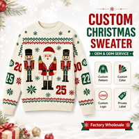 Suéter Navideño con Diseño de Cascanueces y Santa Claus, Cuello Redondo, con Copos de Nieve, para Mujer, Tejido Personalizado, OEM ODM