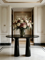 Meubles d'entrée modernes minimalistes de luxe sur mesure, table d'entrée en marbre noir, consoles en marbre naturel