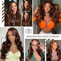 Perruque Body Wave HD Lace Front pré-épilée avec mèches, cheveux humains indiens Remy, densité 150%, longue, avec dentelle transparente