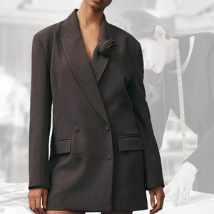 OEM Bureau de luxe personnalisé dames à manches longues mode décontracté taille haute double poitrine blanc mini robe blazer élégante à manches longues - Product Image 1