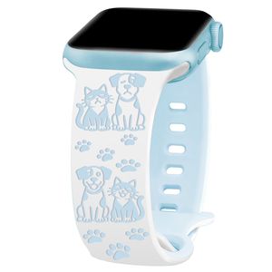 สายนาฬิกาข้อมือซิลิโคนสลักลายสุนัขและแมวน่ารักจาก Upro Wholesale สำหรับ Apple Watch Series 10 9 8 SE สายยางนิ่มสองสี - Product Image 3