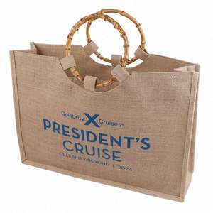 Bolsa de Yute Portátil Personalizada Profesional con Asa de Bambú para Compras - Product Image 1