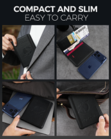 Cartera de Viaje Delgada de Cuero PU con Bloqueo RFID para Tarjetas de Crédito y Pasaporte, con Carga Inalámbrica, Magnética y Antipérdida