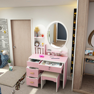 Meuble de chambre à coucher moderne, vente flash, <span class=keywords><strong>pas</strong></span> <span class=keywords><strong>cher</strong></span>, coiffeuse avec miroir, 4 tiroirs, en MDF - Product Image 1