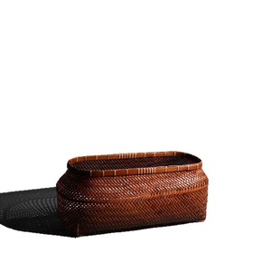 Japanese Style <b>Bamboo</b> Woven Storage Basket Rectangle Handmade Tea Set Teacup Storage Box Living Room Home Use - Product Image 5