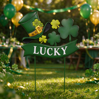 Piquet de jardin en fer peint à la main, motif Chapeau porte-bonheur, pour la Saint-Patrick, décoration de jardin en métal pour pelouse et patio, ornement de fête