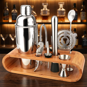 Bamboo Cocktail Making Set with <b>Stainless</b> Steel Shaker Strainer Measuring Jigger Mixing Spoon and Bottle Stopper Barware - Product Image 6