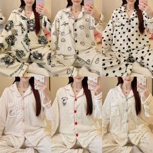 Sleepwear Sets 116# Coral Fleece Cardigan Lapel <strong>Pyjamas</strong> Women's Winter Cartoon Flannel 220g Set Pajamas - Product Image 2