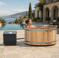 Baignoire de Luxe Moderne en Bois pour Bain de Glace, Intérieur en Acier Inoxydable 304, Piscine de Thérapie par le Froid Écologique, Spa Commercial et Domestique avec Thermostat