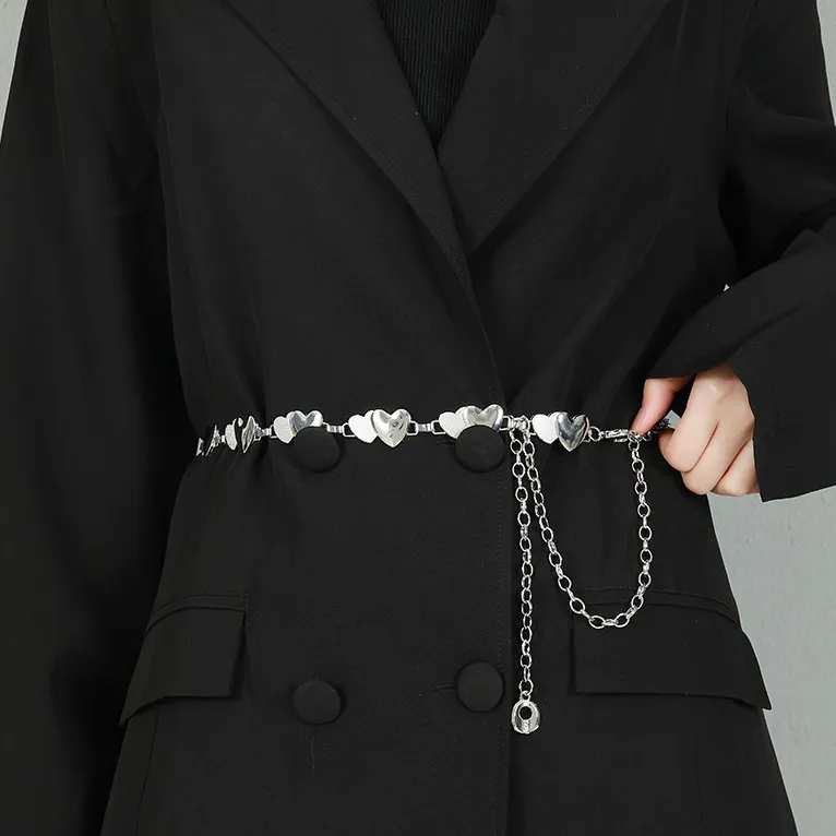 Cinturón de cadena para mujer, cinturón de cintura alta, cadena de Metal estrecha, flecos gruesos, accesorios