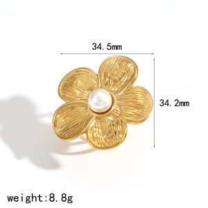 ต่างหูรูปดอกไม้ประดับมุกแบบฝังขอบทอง ชุดเครื่องประดับสำหรับใส่ทุกวัน - Product Image 4