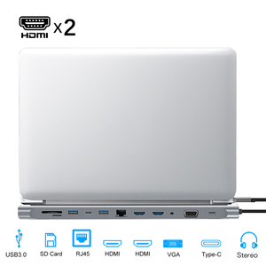 Adaptador HDTV Dual 12 en 1, Concentrador <span class=keywords><strong>USB</strong></span> C para <span class=keywords><strong>MacBook</strong></span> Pro, RJ45, VGA, PD, Divisor <span class=keywords><strong>USB</strong></span>, Multi Puerto, Estación de Conexión <span class=keywords><strong>USB</strong></span> Tipo C - Product Image 2